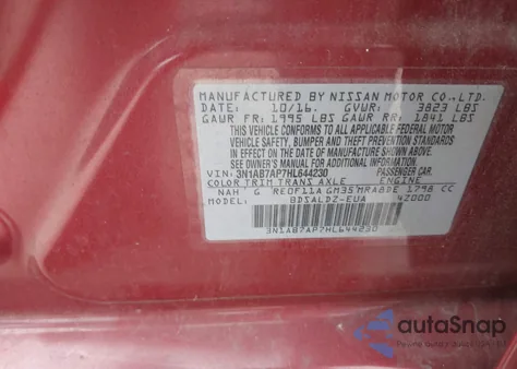 2017 Nissan Sentra S/Sl/Sr/Sv z USA, uszkodzony, nr VIN 3N1AB7AP7HL644230